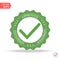 Quality Control Approved. Tick symbol in green color, illustration. Approved stamp