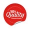 Quality guaranteed red round sticker with bent edge. Adhesive paper badge for trading, selling product