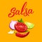 Quality ingredients  for salsa sauce cartoon style and original handwritten text Salsa