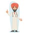 Quality Treatment Turban Arab Male Serious Experienced Doctor with Pill Medicine in Hand Forefinger up Advice Preaching