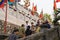 Quang Ninh, Vietnam - Mar 22, 2015: Crowded people visit Giac Tam zen monastery, Cau Bau pagoda in festive days