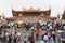 Quang Ninh, Vietnam - Mar 22, 2015: Crowded people visit Giac Tam zen monastery, Cau Bau pagoda in festive days