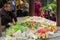 Quang Ninh, Vietnam - Mar 22, 2015: Vietnamese buddhist offerings in Cai Bau temple . Visiting pagoda in spring is Vietnamese budd