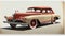 Quantumpunk Precision Painting: Red And Beige Old Car Drawing
