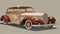 Quantumpunk Precision Painting: Red And Beige Old Car Drawing