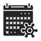 Quarantine black glyph icon. Self- isolation, period. Calendar with crossed period and virus. Pictogram for web page, mobile app,
