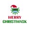 Quarantine Christmas. Merry Christmask lettering with cute cartoon virus wearing mask. Winter holidays in coronavirus COVID-19