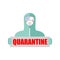 Quarantine, person in protective antiviral suit , medical mask and protective glasses with the inscription quarantine