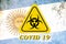 Quarantine sign COVID 19 on the background of the flag of Argentina