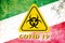 Quarantine sign COVID 19 on the background of the flag of Hungary