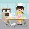 Quarantine, stay at home concept. Working from home, Woman cooking Bakery in kitchen room. Character Cartoon Vector illustration