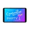 Quarantini Party lettering and martini cocktail glass on tablet screen. Funny quarantine banner. Coronavirus COVID-19 concept.