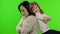 Quarrel between mother and child daughter, family conflict. Chroma key