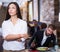 quarreled visitors female and male in restaurant