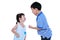 Quarreling conflict between the brother and sister. Isolated on