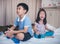Quarreling conflict of children. Relationship difficulties in fa