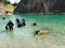 Quarry explored by scuba divers