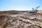 Quarry extraction porcelain clay(kaolin) and quartz sand in the open pit mine.