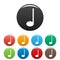 Quarter music note icons set color