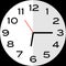 Quarter past 6 o`clock analog clock icon