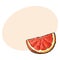 Quarter, segment, piece of ripe pink grapefruit, red orange