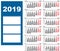 Quarterly wall Calendar for 2019 grid template horizontal