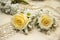 QUARTU: Church plates wedding with yellow roses on embroidered tablecloth