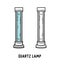Quartz lamp with ultraviolet blue radiation, mercury tube light bulb icon in doodle linear style