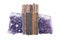 Quartz purple gemstone amethyst and vintage books