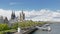 Quay along river Rhine with towers of the Cathedral and great Saint martin church and medieval housesin Cologne,