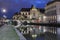 Quay Graslei and St Michael Bridge at night, Ghent