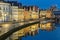 Quay Korenlei in Ghent town at evening, Belgium