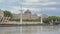 Quay of river Rhone, with staircase and towers of municipal swimming pool of Lyon