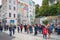 Quebec, Canada September 23, 2018: tourists on the historic street of Quebec City, Rue Petit Champlain street for