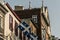 Quebec flag in front of a old house of the older part of Quebec City in the Lower Town - basse ville