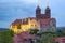 Quedlinburg Castle over old town in the evening, Germany