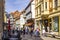 Quedlinburg, Germany, July 2022 : Old town street with tourists on a sunny day