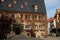 Quedlinburg, Saxony-Anhalt, Germany, 28 October 2022: Historic gothic townhall or Rathaus with Roland statue in Market Square,