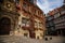 Quedlinburg, Saxony-Anhalt, Germany, 28 October 2022: Historic gothic townhall or Rathaus with Roland statue in Market Square,