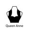 Queen Anne of Fashion Neckline Type for Women Blouse, Dress Silhouette Icon. Black T-Shirt, Crop Top on Dummy. Trendy