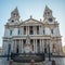 Queen Anne statue in front of western entrance to St Paul`s Cathedral in London