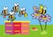 Queen Bee and the workers, hives, funny vector illustraion.