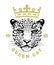 Queen cat. The crown and face of a leopard T-shirt print design. Vector illustration.