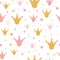 Queen crown pink print pattern seamless background Little princess design Cute children vector