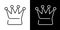 Queen crown sign. Black and white icons and line icon on chess b