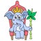 The queen female elephant sits on a throne chair, doodle icon image