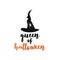 Queen of Halloween emblem logo design. Holiday poster with hat, spider and text - queen of Halloween. Vector holiday