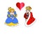 Queen and king in cartoon style, royal family empress and emperor vector children illustration