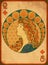 Queen poker diamonds card in art nouveau style