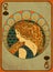 Queen poker spades card in art nouveau style